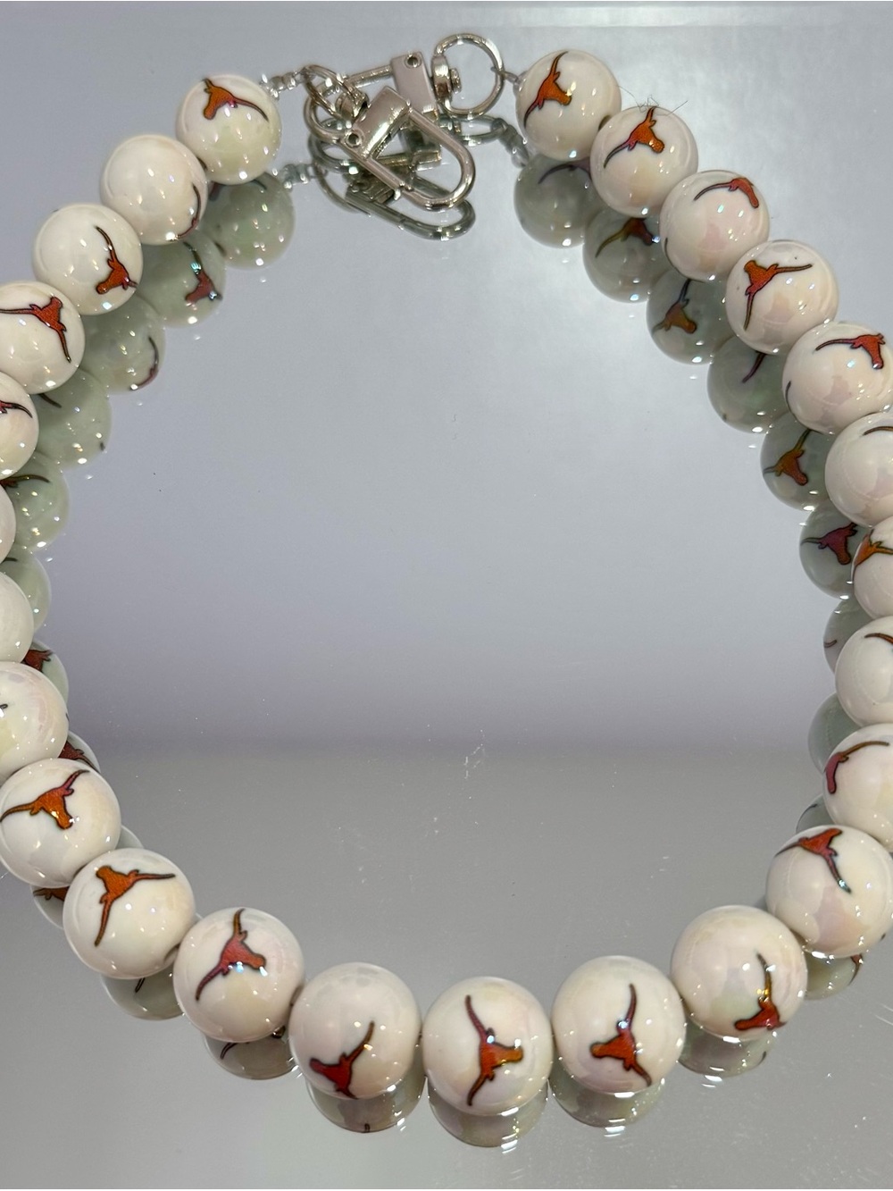 New Texas Longhorn White Beads Bag Chain 18 inches - Picture 4 of 5